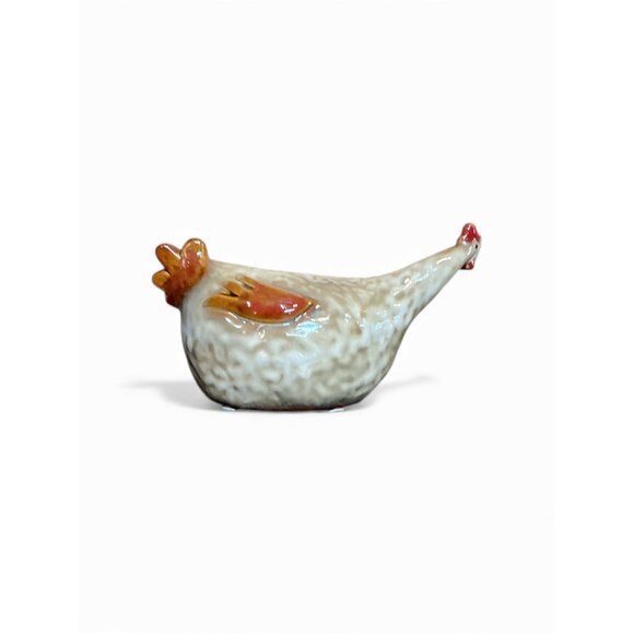 Ceramic White & Brown Chicken Figurine 10" x 6" x 5" Decorative Farmhouse Style - Picture 8 of 8